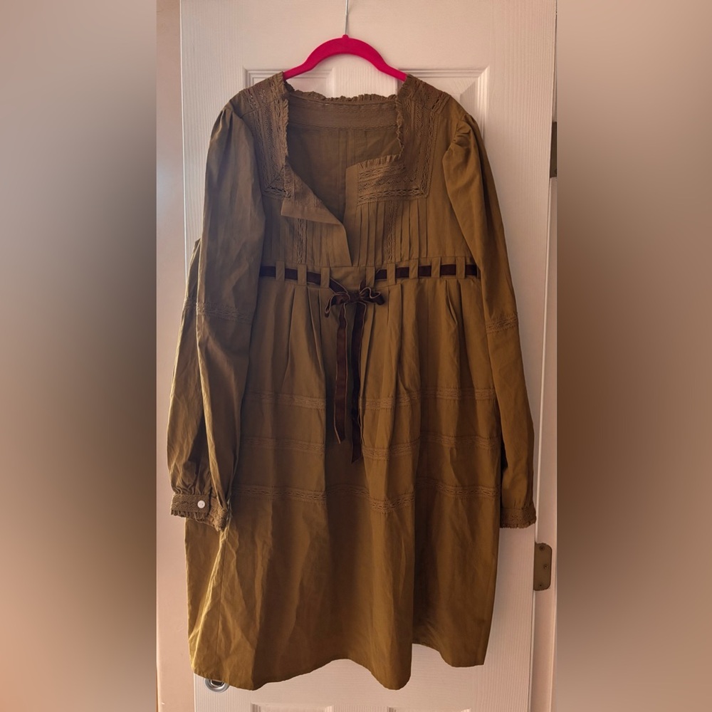 Chic Olive Mini Dress with Velvet Bow Detail